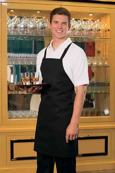 Mid-length, black bib apron