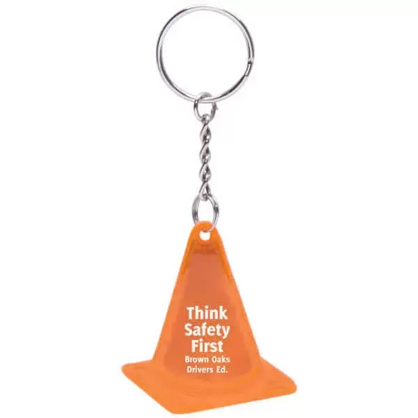 Construction cone-shaped keychain with