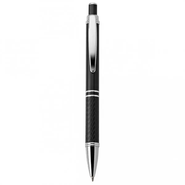 Anodized aluminum push-action pen.