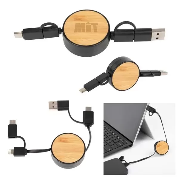 3-In-1 bamboo retractable charging