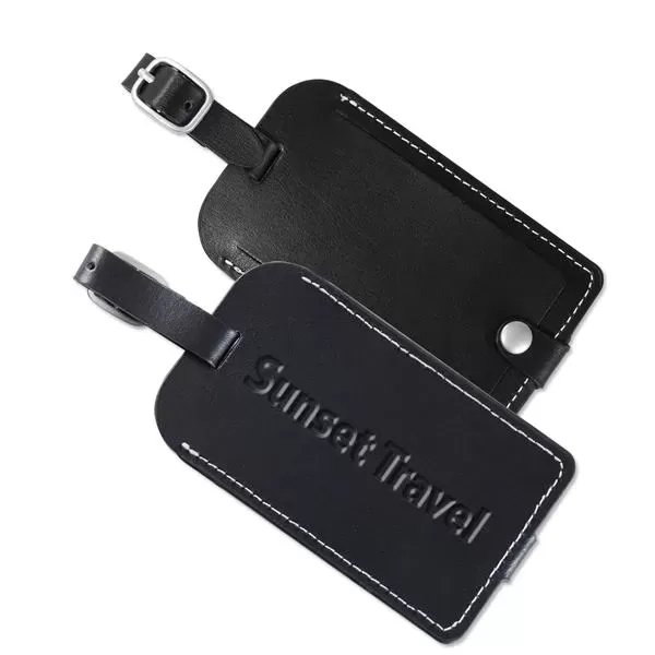 Black luggage tag measuring