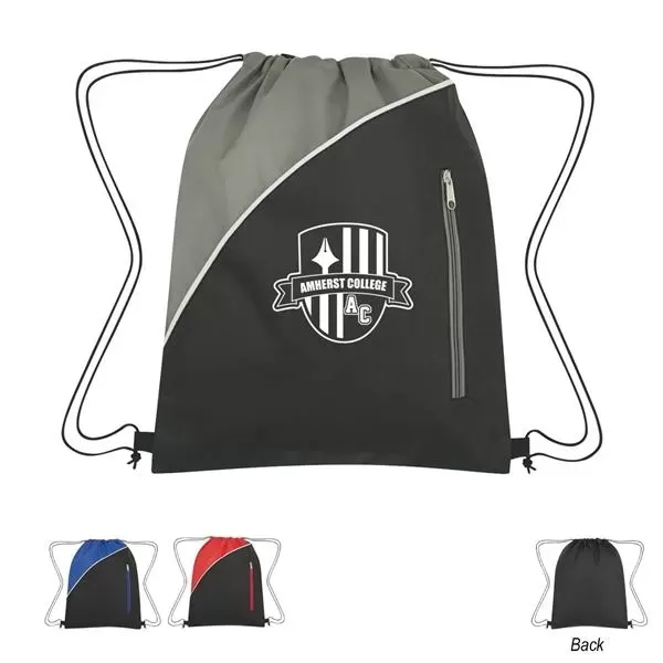 Drawstring backpack with zippered