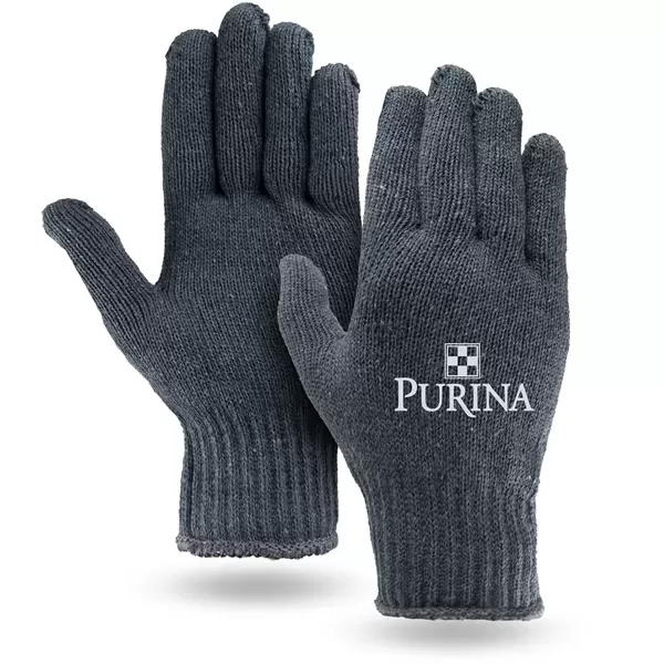 Gray knit work gloves.