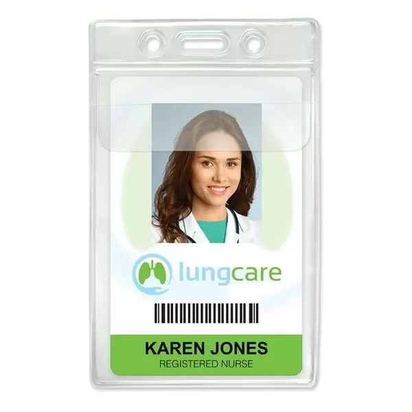 Credit-card-size clear vinyl badge