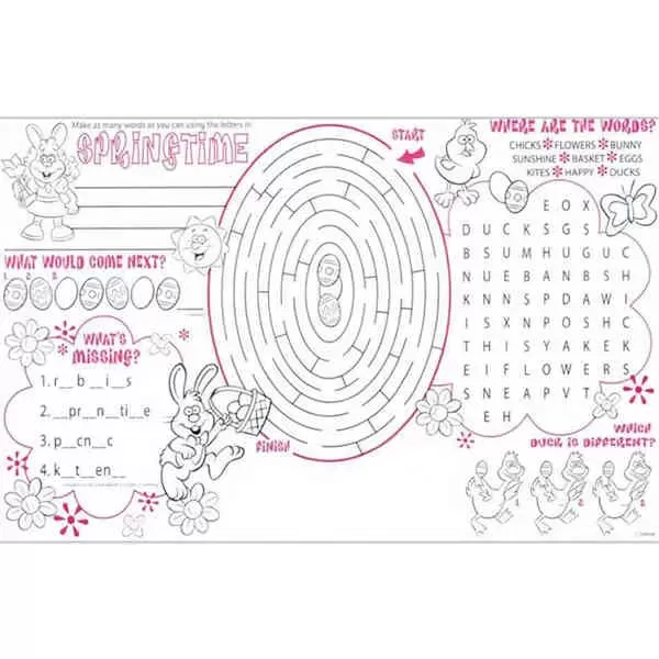 Springtime activity placemat with