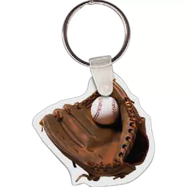 Key tag with baseball-and-mitt