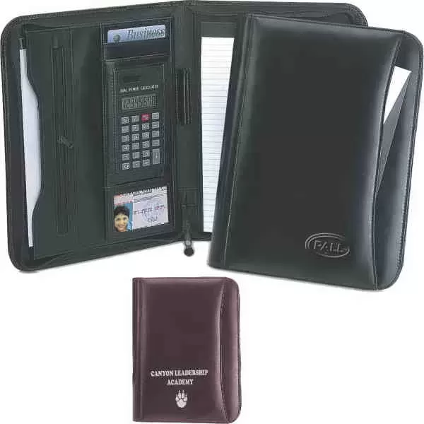 Leather zip portfolio with