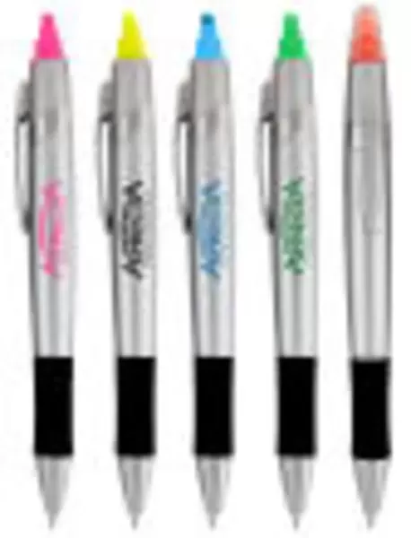 Pen/highlighter combination. Silver barrel