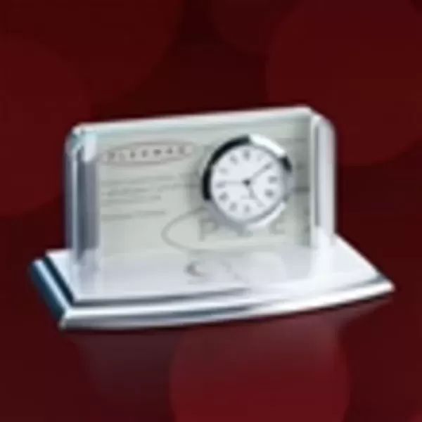 Clock/card holder - jade/aluminum,