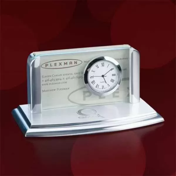 Clock/card holder - jade/aluminum,
