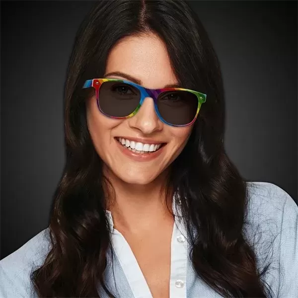 Rainbow colored sunglasses with