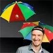 Multi-colored nylon umbrella hat.