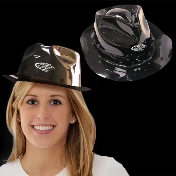 Black plastic gangster-style fedora