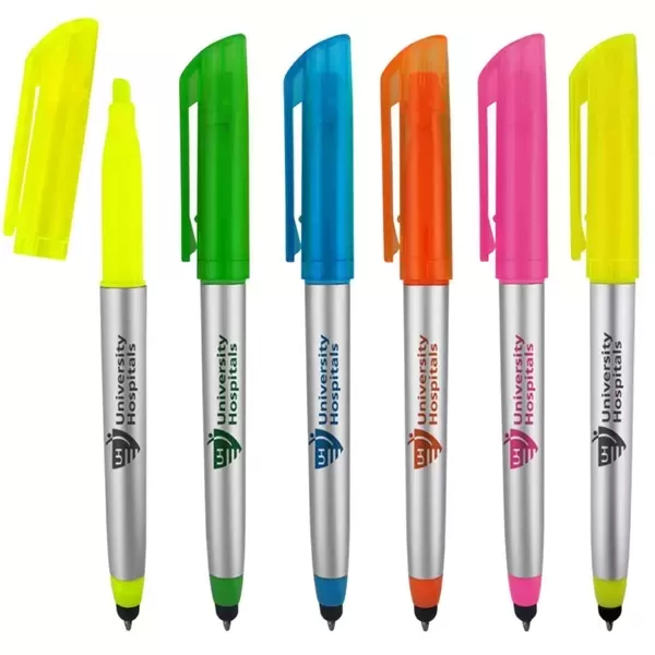 Twist-action pen with highlighter