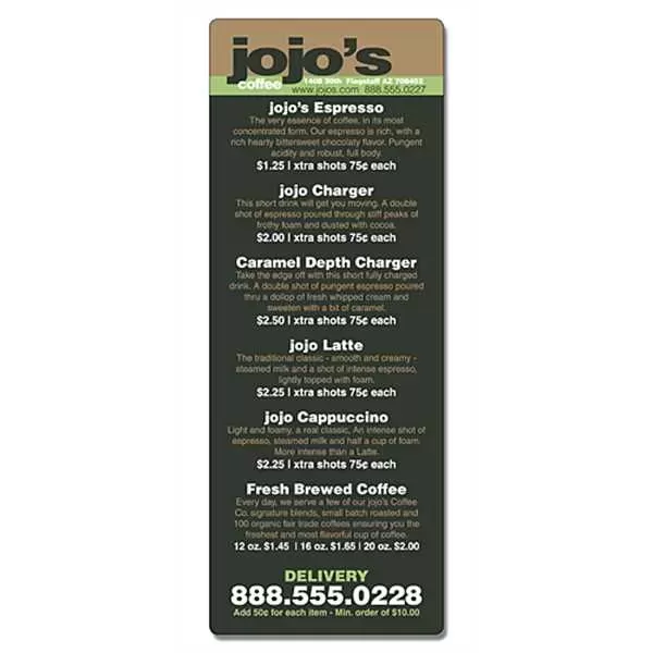 Delivery Laminated Menu Card