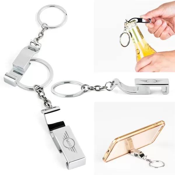 Phone holder, bottle opener,