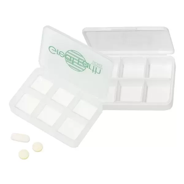 Six compartment pill box