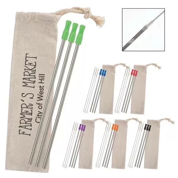 3-pack reusable stainless straw