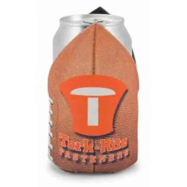 Football shaped can insulator.