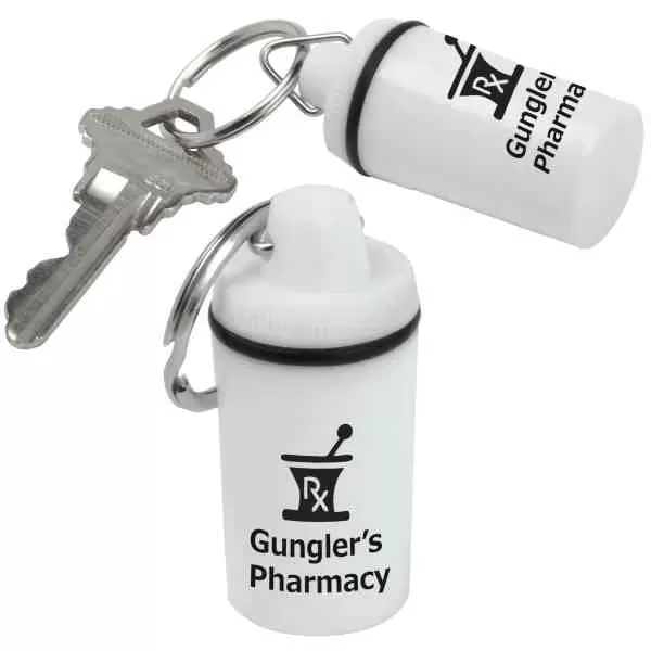 Pill container key tag